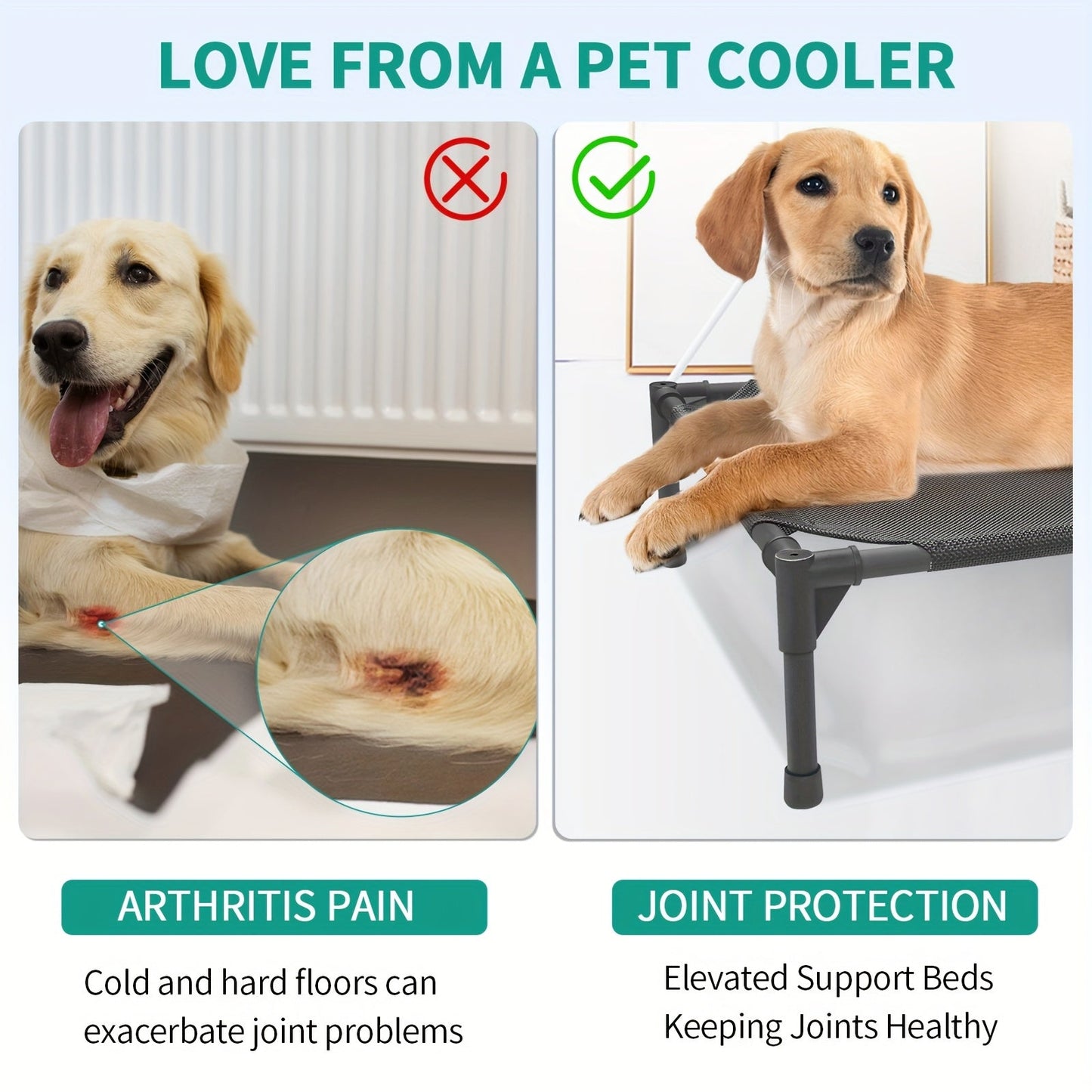 Cooling Elevated Dog Bed & Outdoor Dog Cot - Raised Pet Bed with Washable Breathable Mesh, No-Tool Assembly, Anti-Slip Feet for Large, Medium & Small Dogs, Indoor Outdoor Use