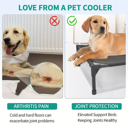 Cooling Elevated Dog Bed & Outdoor Dog Cot - Raised Pet Bed with Washable Breathable Mesh, No-Tool Assembly, Anti-Slip Feet for Large, Medium & Small Dogs, Indoor Outdoor Use