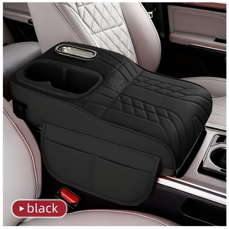 Car Center Console Armrest Pad Height Extender with Tissue Box and Cup Holder Storage Organizer Black Beige Orange Red Brown for Most Cars SUVs
