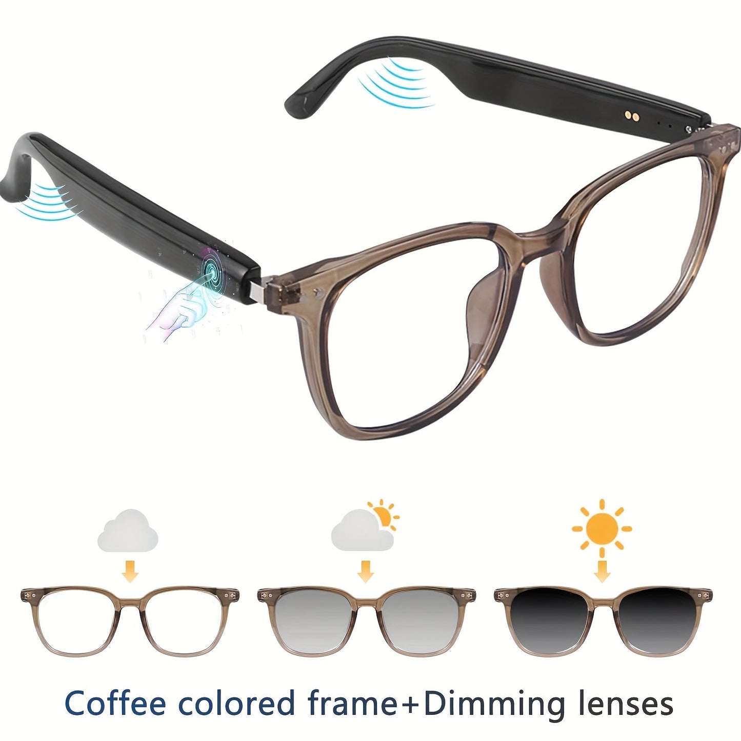 Photochromic Smart Glasses with Bluetooth Audio – Auto Color Changing Lenses, Anti Blue Light, Wireless Music & Calls, Sports Driving Unisex Eyewear, Great Holiday Gift