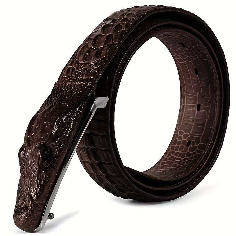 Men's Crocodile Pattern Embossed Belt – Two-Layer Cowhide Leather with Animal Design Buckle, Casual Dress Belt in Black, Brown & Yellow for 33"-44" Waist