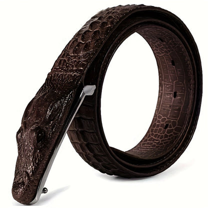 Men's Crocodile Pattern Embossed Belt – Two-Layer Cowhide Leather with Animal Design Buckle, Casual Dress Belt in Black, Brown & Yellow for 33"-44" Waist