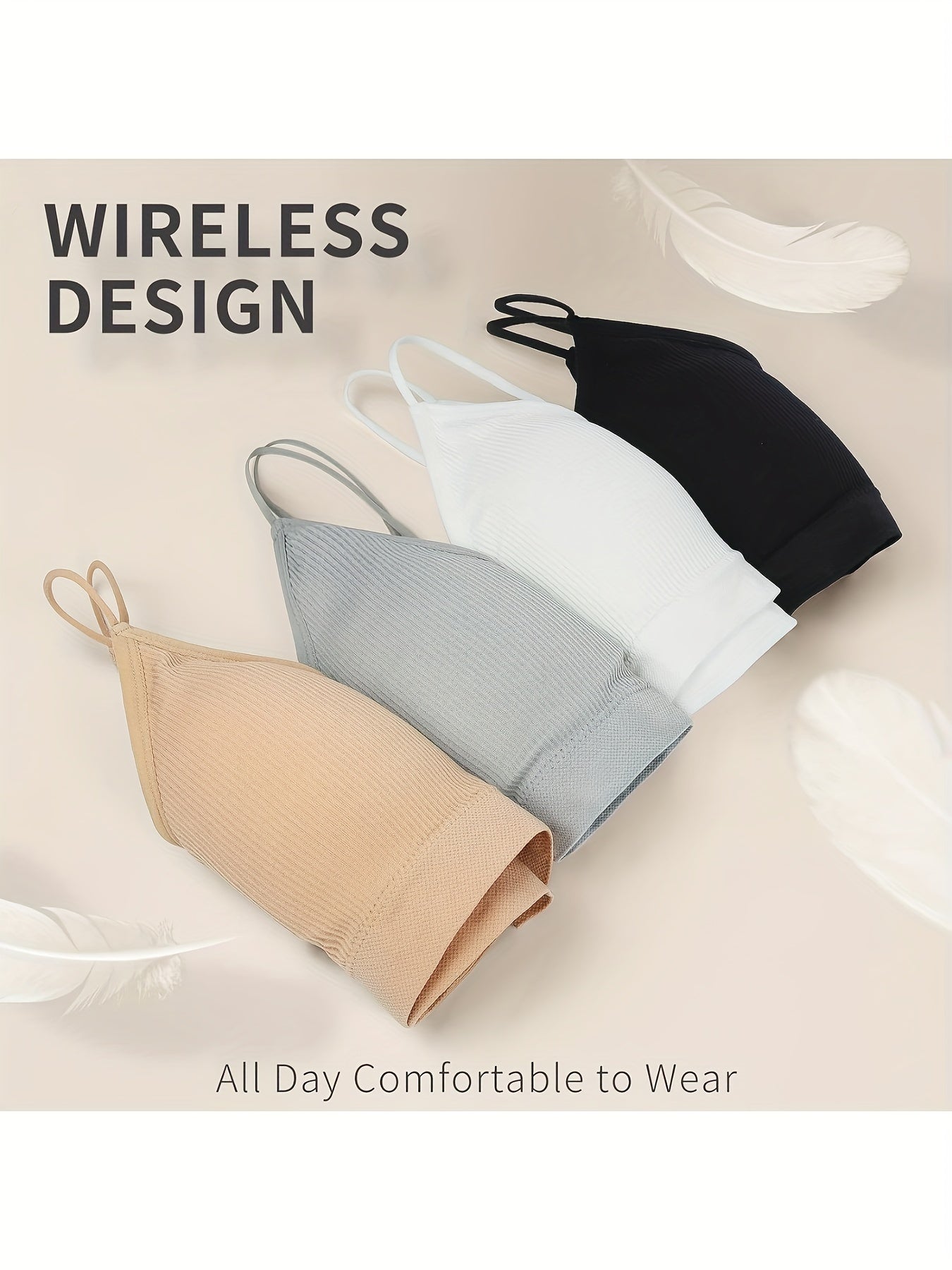 4 Pack Women's Wireless Bralettes with Removable Padding – Soft Breathable Seamless Bra Set for Yoga Lounge Sleep & Everyday Wear, Sizes S-XL in Multiple Colors