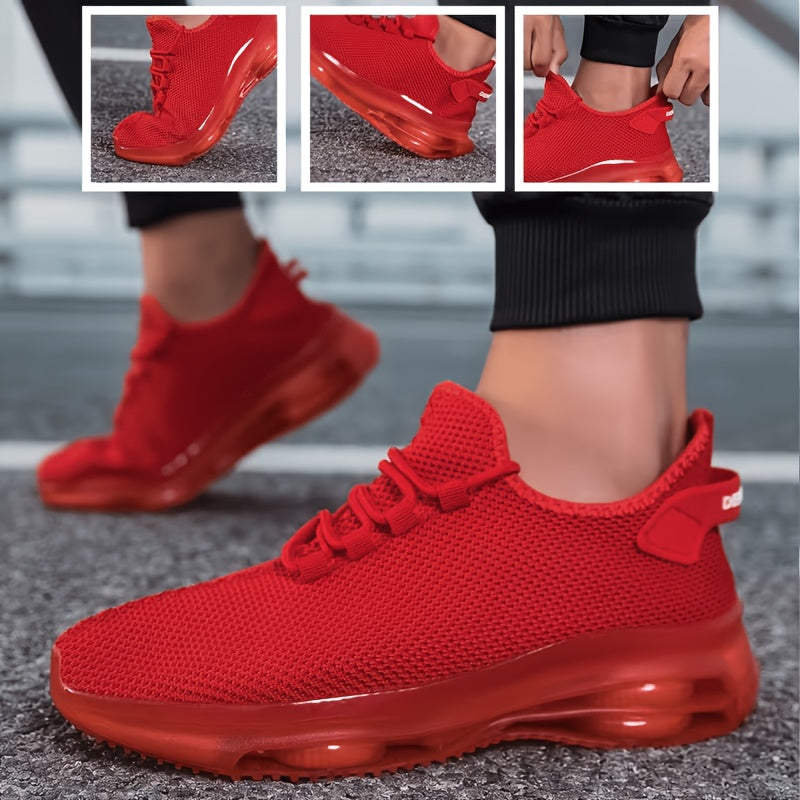 Men's Breathable Knit Running Sneakers with Air Cushion Sole – Lightweight Lace-Up Trail Sports Shoes for Spring & Summer, 4 Colors, US Sizes 6.5–13