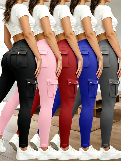 Women's High Waist Yoga Leggings 5 Pack with Pockets Tummy Control Slim Fit 4-Way Stretch Soft Breathable Workout Leggings for Gym Running Training Daily Wear Multipack Value Set