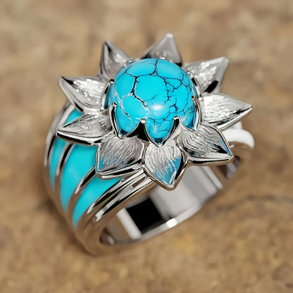 9pcs Bohemian Turquoise Stackable Ring Set for Women – Luxury Boho Multi-Element Gold Tone Synthetic Turquoise Rings, Fashion Jewelry for Daily Wear, Wedding, Engagement, Gift for Girlfriend & Lover, Sizes 6-11