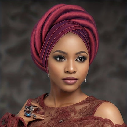 Nigerian Wedding Turban Hat for Women Elastic Polyester Sponge Festive Headwear Button Closure Religious Occasion 10 Colors