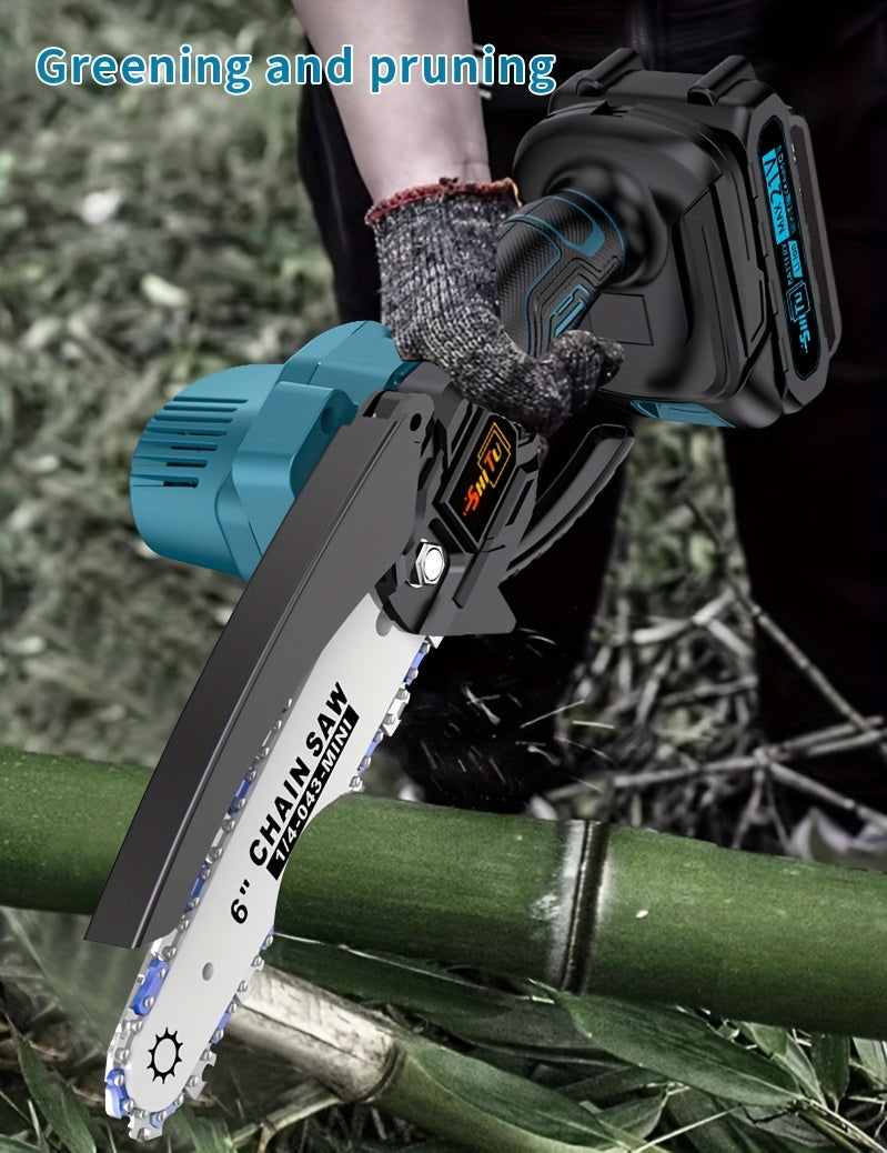 Mini Cordless Chainsaw Portable Handheld Electric Tree Cutter Splash Guard Security Lock Rechargeable for Garden Yard