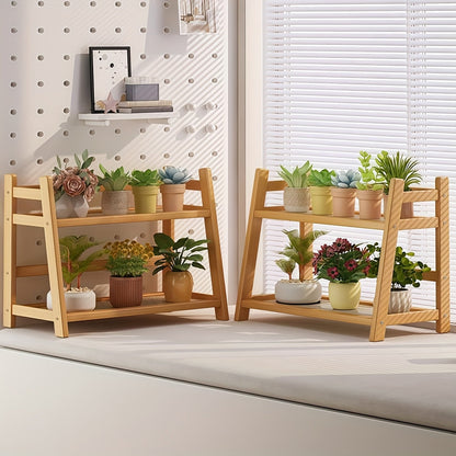 2-Tier Wooden Countertop Shelf Organizer Vintage Trapezoidal Design, Bamboo Desktop Storage Rack for Kitchen Office Bedroom, Space-Saving Counter Shelf for Coffee Cups Books Decor – 1 or 2 Pack, Large & Medium