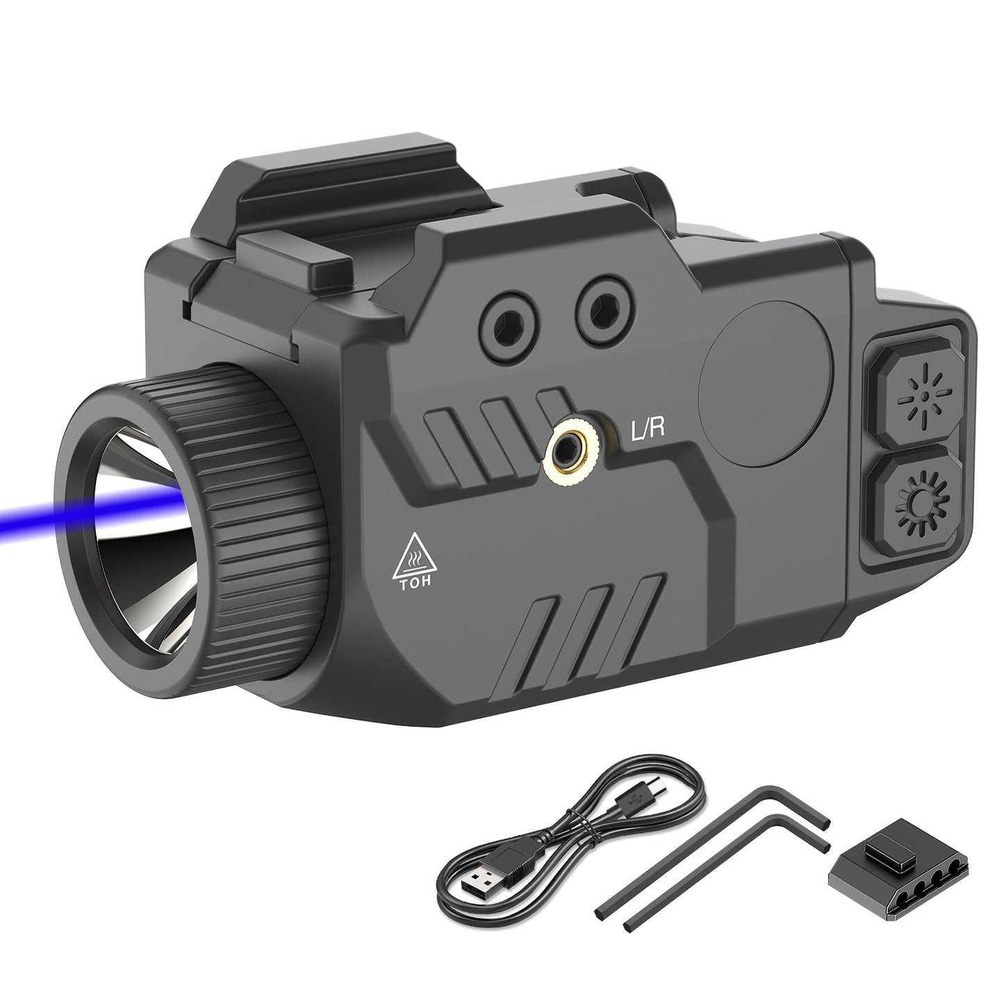 750 Lumens Tactical Flashlight with Red Green Blue Laser Sight Combo for Picatinny Rail Handgun Rechargeable Pistol Light Strobe Function Weapon Light for Shooting Range Home Defense