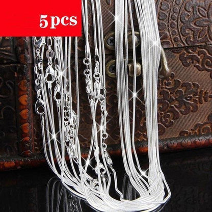 5-Piece 925 Silver Plated Snake Chain Necklace Set – 1mm Solid Bead Chain for Women & Men, Multiple Lengths 18-30 Inch, Layering Necklace Gift Set with Gift Bag