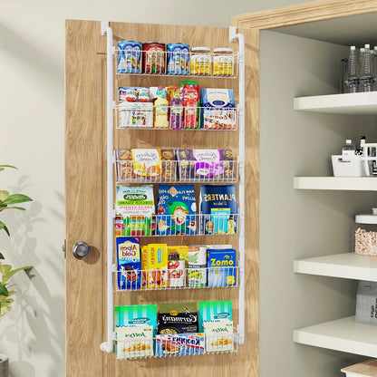 Over the Door Pantry Organizer 6 or 8 Shelf - Heavy-Duty Metal Hanging Storage Rack for Kitchen, Bathroom & Laundry Room, Space-Saving Spice & Food Organizer, Black or White