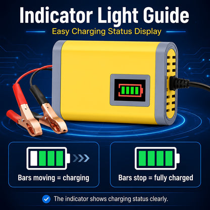12V Smart Car Battery Charger and Maintainer, Intelligent Trickle Charger with Desulfurization & Temperature Compensation for 2Ah-100Ah Batteries – Compatible with Car, Truck, Motorcycle & Lawn Mower
