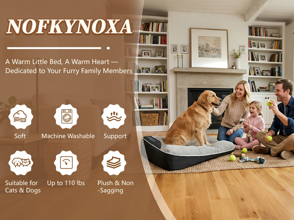 Luxury Plaid Pet Futon Sofa Bed for Medium & Large Dogs and Cats – All-Season Soft Polyester Fill, Non-Slip Bottom, Perfect for Golden Retrievers, Includes Bonus Toy Balls, Cozy Dog Couch Bed