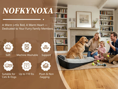 Luxury Plaid Pet Futon Sofa Bed for Medium & Large Dogs and Cats – All-Season Soft Polyester Fill, Non-Slip Bottom, Perfect for Golden Retrievers, Includes Bonus Toy Balls, Cozy Dog Couch Bed