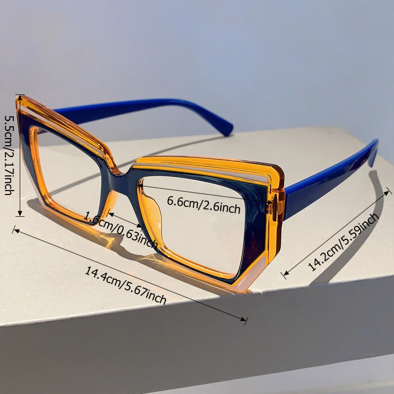 Women's Cat Eye Blue Light Blocking Computer Glasses – Trendy Lightweight Color Block Frame, Transparent PC Lens, Fashion Eyewear with Case for Screen Time Eye Protection, Holiday Gift