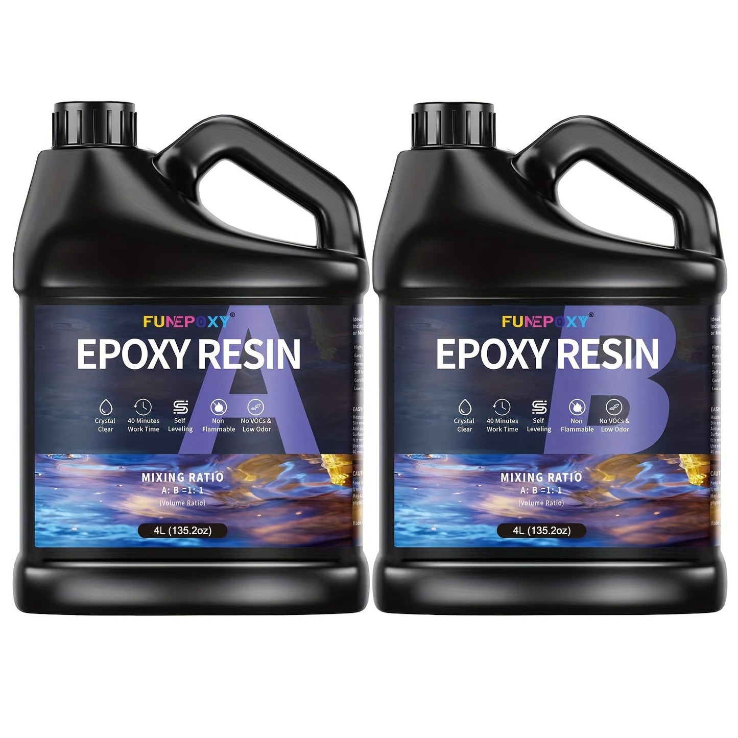 FUNEPOXY Crystal Clear Epoxy Resin Kit 1:1 Self-Leveling High-Gloss Finish for Tabletop Bar Top Live Edge Tables Casting Resin Art Jewelry Making 16oz 32oz 64oz 1 Gallon 2 Gallon