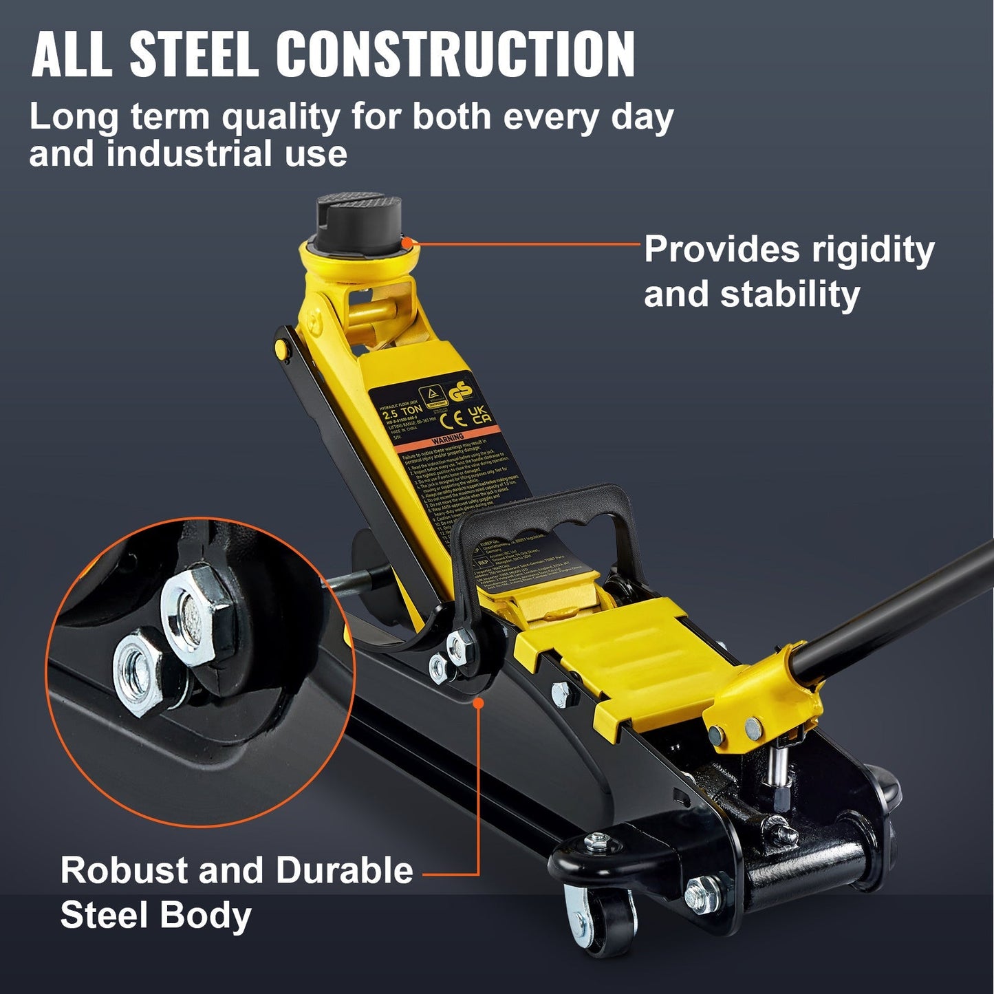 Happybuy 2.5 Ton Low Profile Floor Jack – Compact Alloy Steel Hydraulic Sport Jack, Single Cylinder Rapid Pump, 3.35–14.96" Lift Range for Cars, SUVs & Trucks – Black