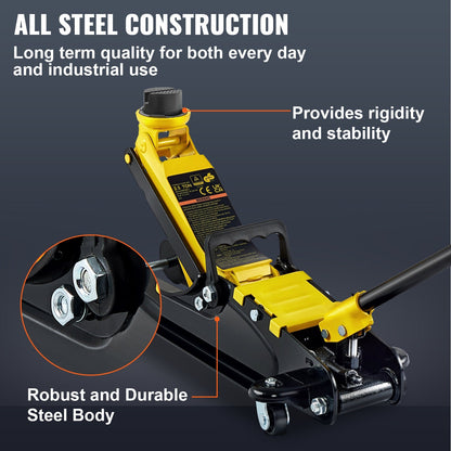 Happybuy 2.5 Ton Low Profile Floor Jack – Compact Alloy Steel Hydraulic Sport Jack, Single Cylinder Rapid Pump, 3.35–14.96" Lift Range for Cars, SUVs & Trucks – Black