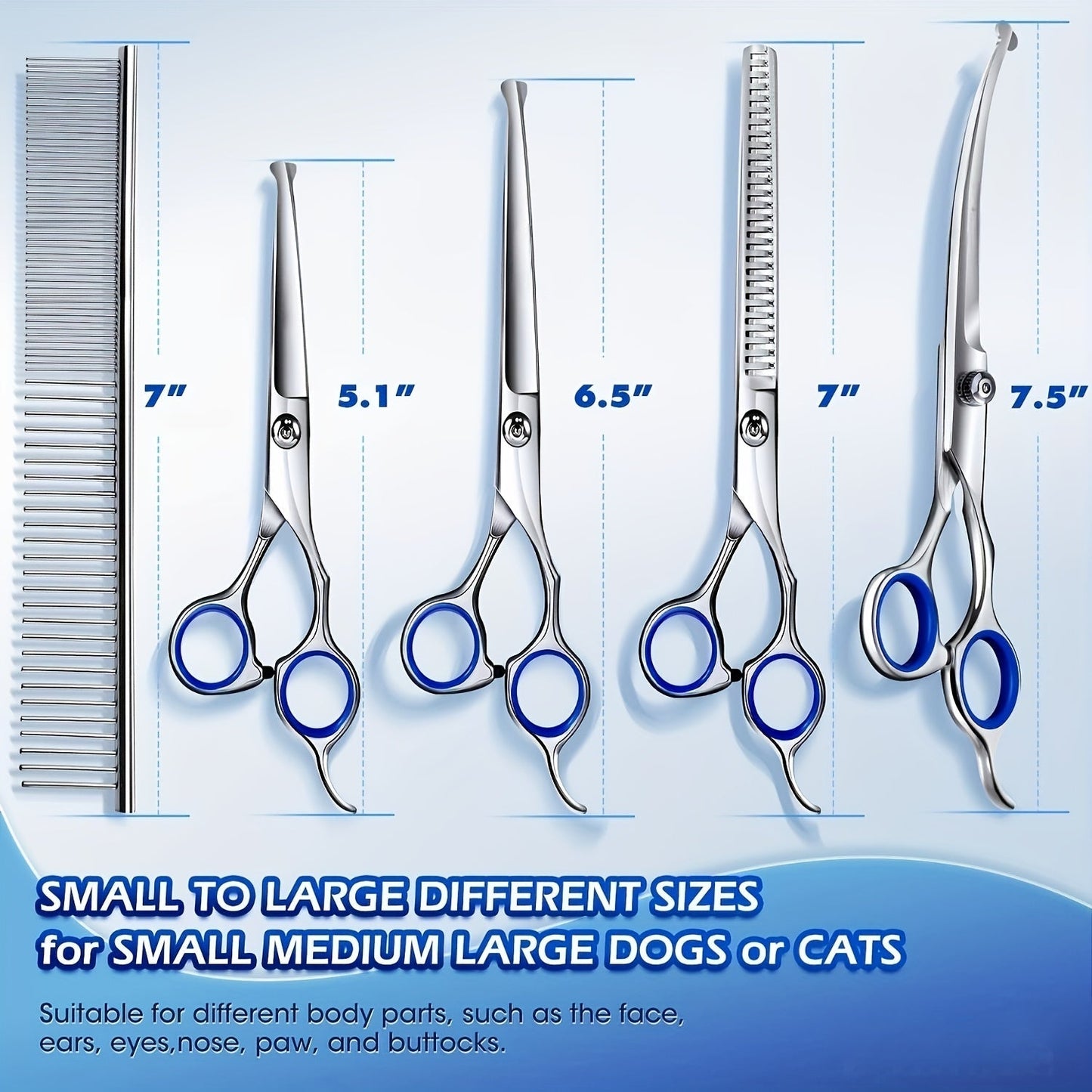 Professional Dog Grooming Scissors Set 6-in-1 – Titanium Coated 4CR Stainless Steel, Safety Round Tips, Left & Right Hand Universal, Heavy Duty Pet Grooming Shears for Dogs, Cats & All Animals