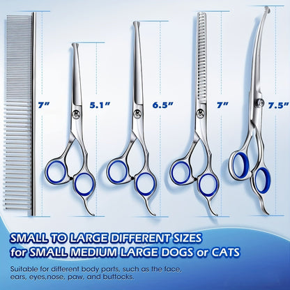 Professional Dog Grooming Scissors Set 6-in-1 – Titanium Coated 4CR Stainless Steel, Safety Round Tips, Left & Right Hand Universal, Heavy Duty Pet Grooming Shears for Dogs, Cats & All Animals