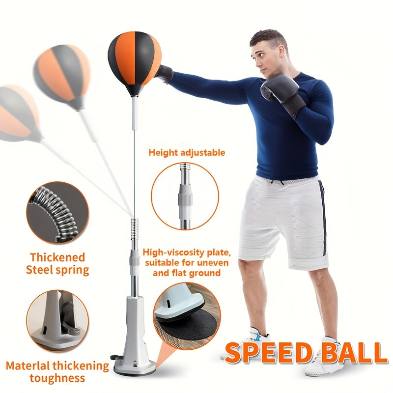 Boxing Reflex Ball on Stand Freestanding Speed Bag Adjustable Height Reaction Training for Adults Teens Seniors – Indoor Fitness Punching Ball with 3 Floor Anchors