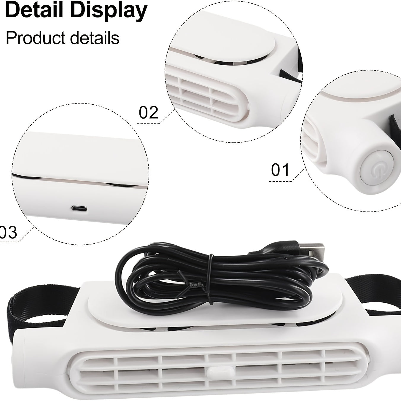 Bladeless USB Car Fan 3-Speed Quiet Cooling – Plug-and-Play Seat Fan with USB Cable, Stay Cool in Traffic, Universal Fit All Car Models, White & Black