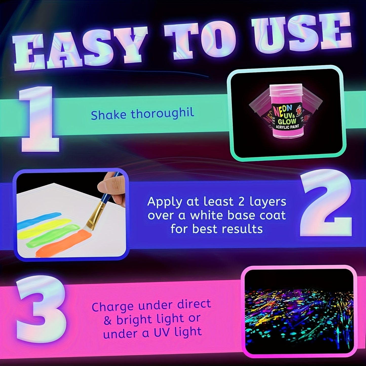 Glow in the Dark Paint Set 10 Colors 22ml Neon UV Acrylic Paint 2-in-1 Charge Glow and UV Activated for Rock Painting Canvas Craft Holiday Decor Christmas Gift