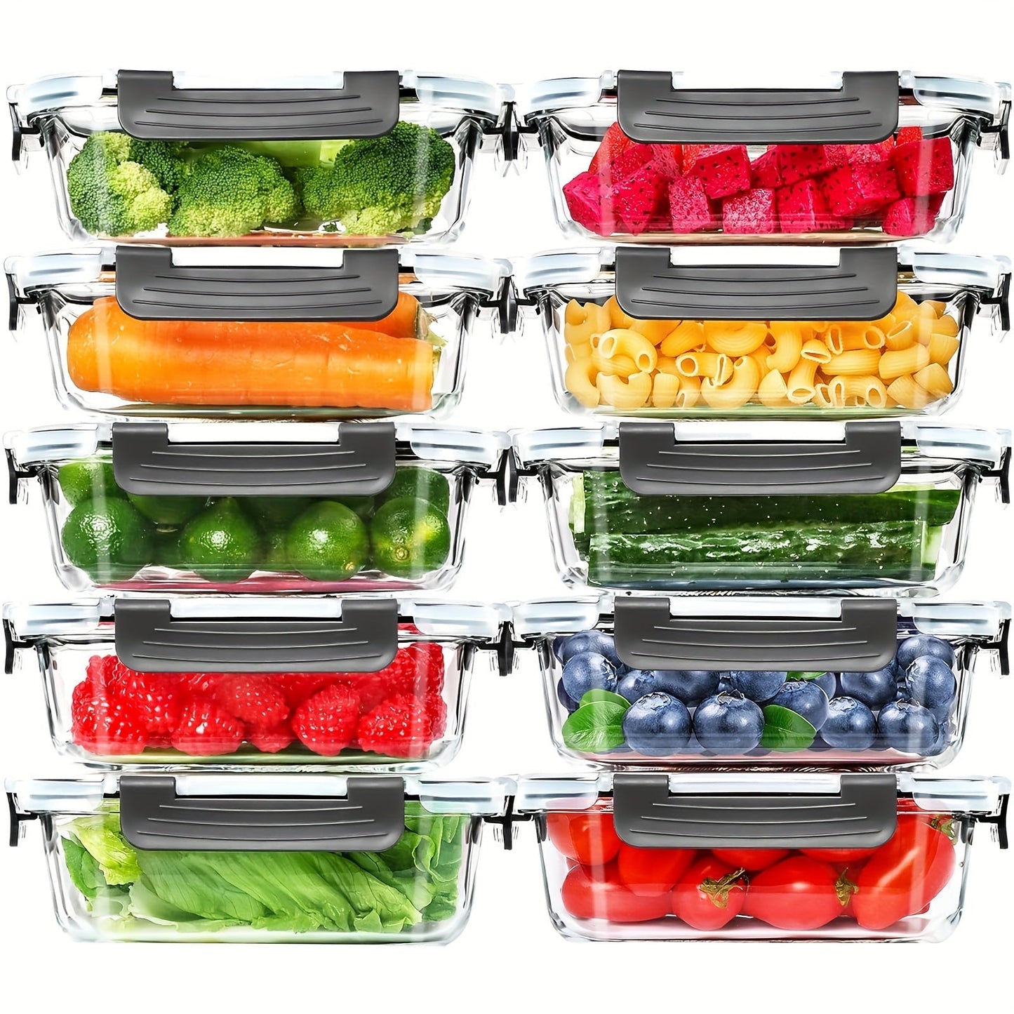 20-Pack 22oz Glass Meal Prep Containers with Airtight Lids – 10 Glass Containers & 10 Lids, Airtight Food Storage for Lunch, Pantry & Kitchen – BPA-Free Glass Lunch Bento Boxes