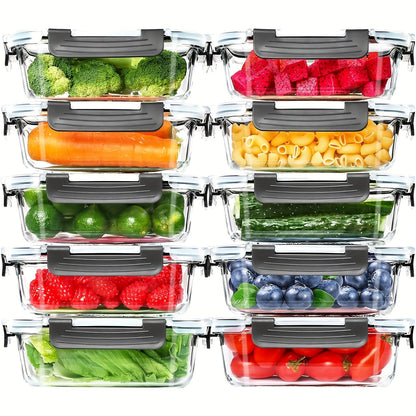 20-Pack 22oz Glass Meal Prep Containers with Airtight Lids – 10 Glass Containers & 10 Lids, Airtight Food Storage for Lunch, Pantry & Kitchen – BPA-Free Glass Lunch Bento Boxes