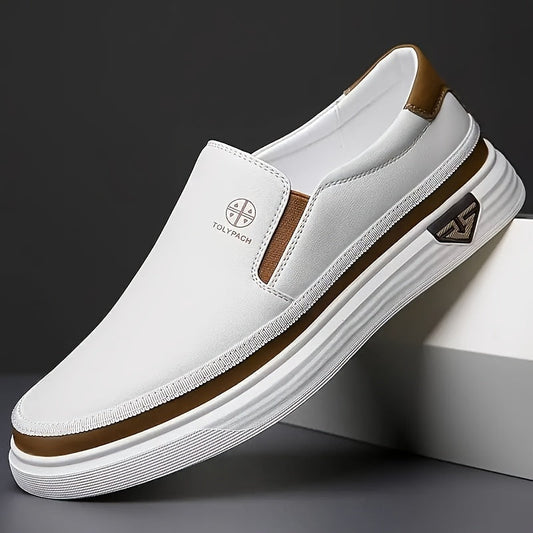 Slip-On Loafers for Men & Women – Non-Slip PVC Sole, Soft Synthetic Upper, Round Toe, White Brown Gold, Unisex Casual Comfort Shoes for Daily Wear, Vacation & Year-Round Use | Velora