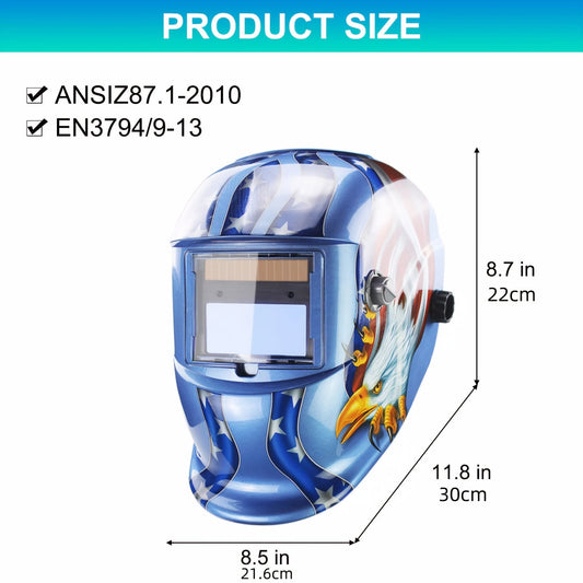 Solar Auto Darkening Welding Helmet True Color Large View Area - DIN 9-13 Adjustable Shade, 1/25000s Fast Response, Lightweight 18.3oz Welder Hood Mask for MIG TIG Arc Welding, Eagle Lightning Black Fire