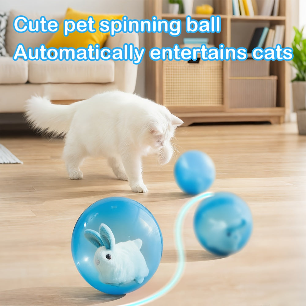 Interactive Cat Toy Ball USB Rechargeable - Motion Activated Auto Rolling Toy for Indoor Cats & Dogs, Engages Bored Adult Pets, Cartoon Design, Small Medium Large Breeds, Blue & Pink