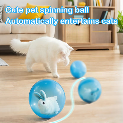 Interactive Cat Toy Ball USB Rechargeable - Motion Activated Auto Rolling Toy for Indoor Cats & Dogs, Engages Bored Adult Pets, Cartoon Design, Small Medium Large Breeds, Blue & Pink