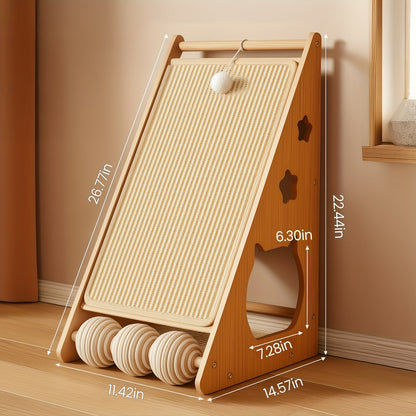 27 Inch Sisal Cat Scratching Board – Multi-Functional Wear-Resistant Cat Paw Pad Furniture Protector with 3 Teaser Balls, Easy Install, Indoor Cat Scratching Pad