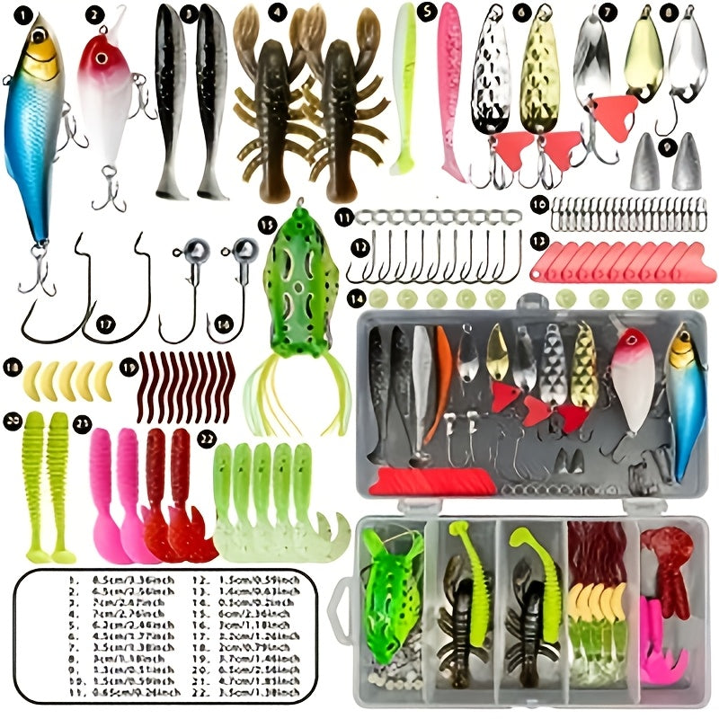 133 Piece Fishing Tackle Kit with Spinner Baits, Wobblers, Lead Jigs, Sinkers, Hooks & Tackle Box – Complete Freshwater Beginner Fishing Set for Bass, Trout & Panfish