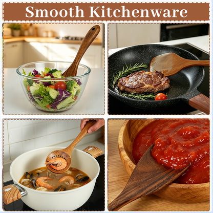 Wooden Kitchen Utensils Set 3/5/7 Piece, Natural Wood Spoons Spatulas Spurtle Ladle & Wok Spatula with Ergonomic Handles, Heat-Resistant Non-Stick Safe Heavy-Duty Cooking Tools for Home Kitchen