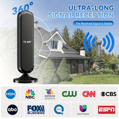 Indoor TV Antenna 200 Mile Range – 4K 1080P HD Signal Amplifier, 360° Reception, 16ft Cable, Free Local Channels, No Monthly Fee, Compatible with All TVs
