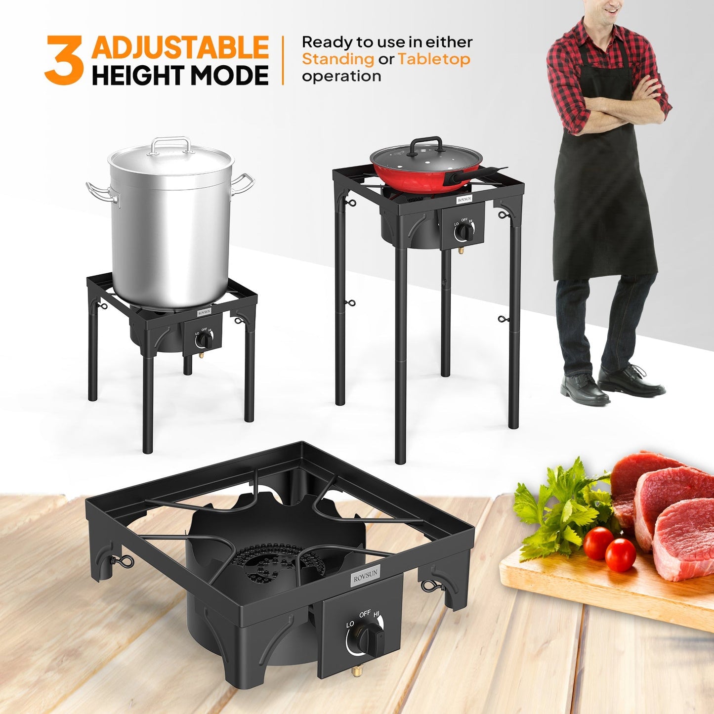 High Pressure Propane Burner Stove 100,000-225,000 BTU - Heavy Duty Cast Iron Outdoor Camp Cooker with Detachable Legs, CSA Listed Regulator, 1 or 3 Burner for Camping, Tailgating & Brewing