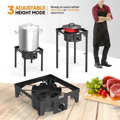 High Pressure Propane Burner Stove 100,000-225,000 BTU - Heavy Duty Cast Iron Outdoor Camp Cooker with Detachable Legs, CSA Listed Regulator, 1 or 3 Burner for Camping, Tailgating & Brewing