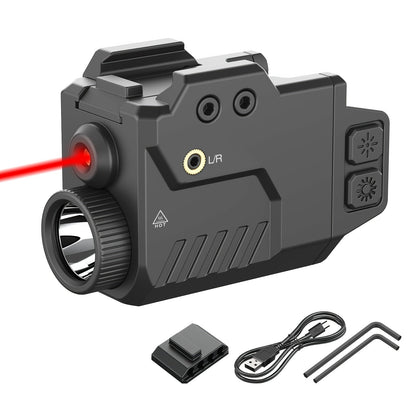 750 Lumen Tactical Flashlight & Laser Sight Combo – Red Green Blue Laser Pistol Light with Strobe Mode & Memory Function, Slidable Picatinny Rail Mount for Full Size Handguns & Rifles