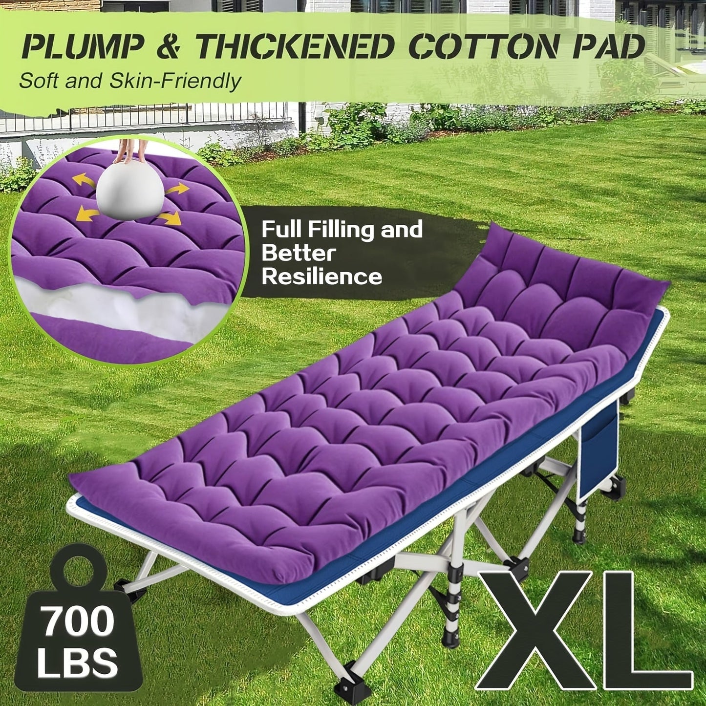 XXL 32-Inch Wide Camping Cot with Mattress – 1200D Oxford Heavy-Duty Folding Sleeping Cot with Carry Bag for Adults, Extra Wide Portable Outdoor Bed for Camping Hiking Travel & Guest Use
