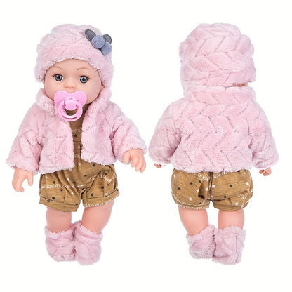 12 Inch Reborn Baby Doll with Pink Plush Clothes Set – Lifelike 30cm Soft Body Newborn Doll with Hat, Socks & Pacifier, Realistic Baby Doll Toy Gift for Girls, Kids & Collectors