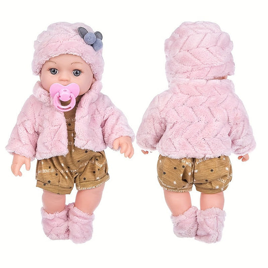 12 Inch Reborn Baby Doll with Pink Plush Clothes Set – Lifelike 30cm Soft Body Newborn Doll with Hat, Socks & Pacifier, Realistic Baby Doll Toy Gift for Girls, Kids & Collectors