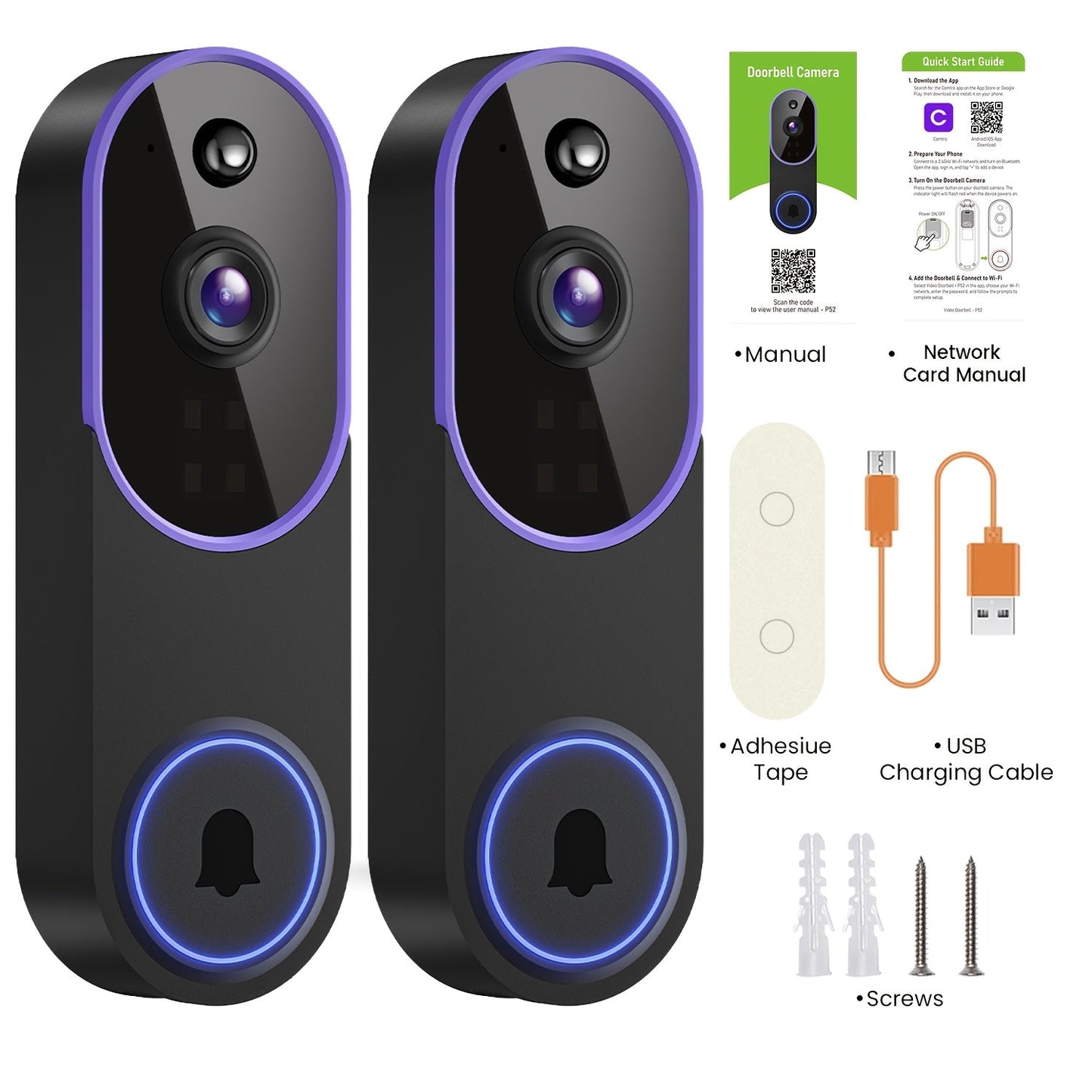 Wireless Doorbell Security Camera 1080P HD | 166° Panoramic View, Auto Tracking, Night Vision, Spotlight, Two-Way Audio, Person & Vehicle Detection, 2.4G WiFi – 1pc or 2pcs