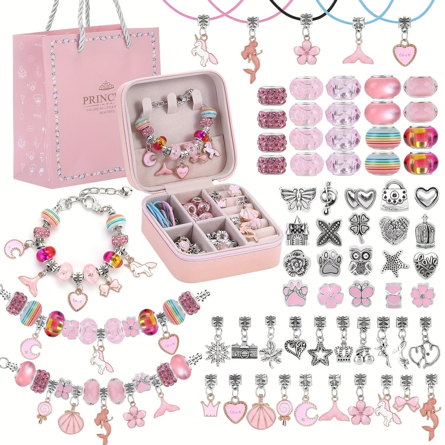 DIY Bracelet Making Kit for Girls Unicorn Mermaid Jewelry Craft Set with Portable Jewelry Box Handmade Beading Gift for Birthday Christmas Graduation Valentine Blue Purple Pink Black