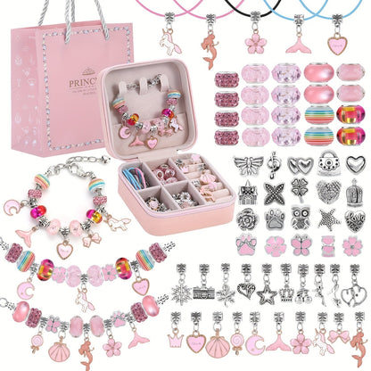 DIY Bracelet Making Kit for Girls Unicorn Mermaid Jewelry Craft Set with Portable Jewelry Box Handmade Beading Gift for Birthday Christmas Graduation Valentine Blue Purple Pink Black