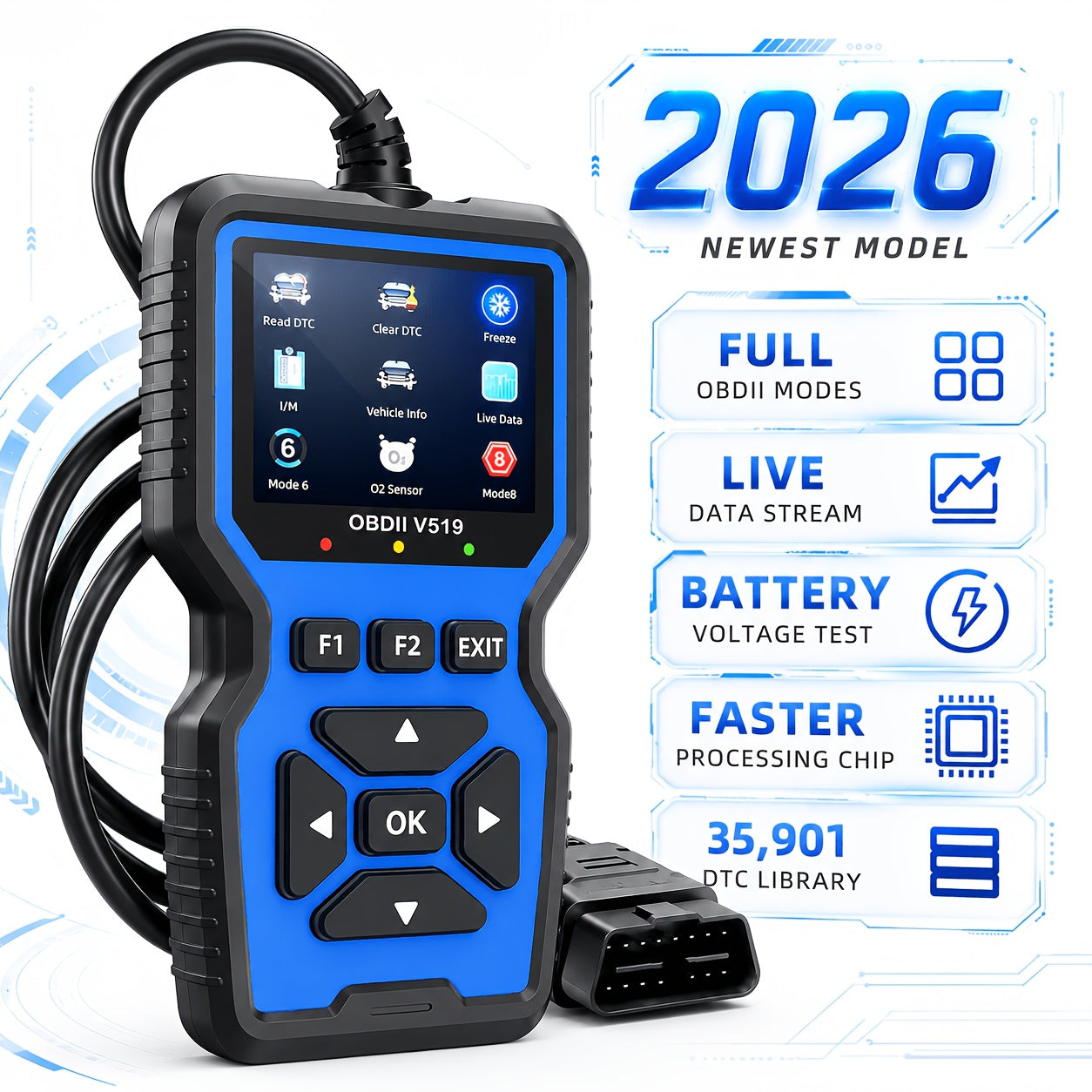 OBD2 Scanner Code Reader Car Diagnostic Tool Engine Fault Code Reader with Live Data Freeze Frame I/M Readiness for All OBDII Protocol Vehicles No Battery Required