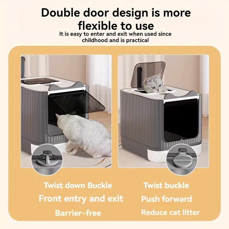 Large Enclosed Cat Litter Box with Lid - Covered Design for Odor Control & High Privacy, Easy Clean Modern Cat Toilet for Multiple Cats, Includes Garbage Bags, Extra Large Cat Litter Box Furniture