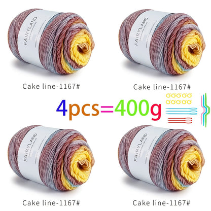 Colorful Yarn Thread & Weaving Accessories Kit 2/4pcs Cotton Acrylic Wool Blend with C-Type Buckle Weaving Needle Bow Twist Needle DIY Knitting Crochet Sweater Scarf Beginner Craft Set